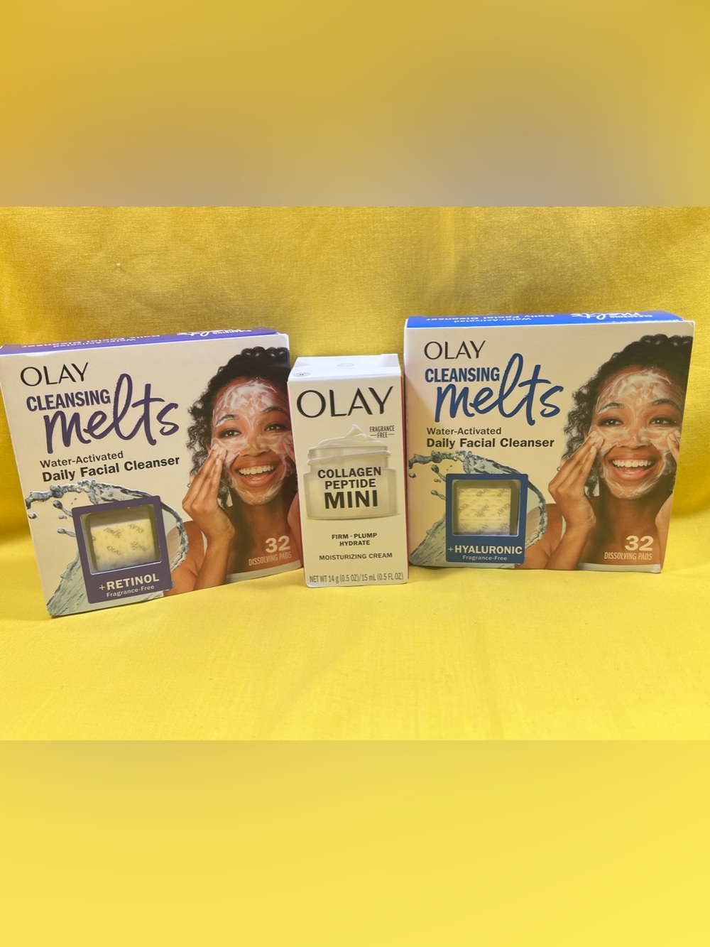 OLAY Trio Cleansing Melts & Collagen Peptide Mini Set - White, Blue, Purple